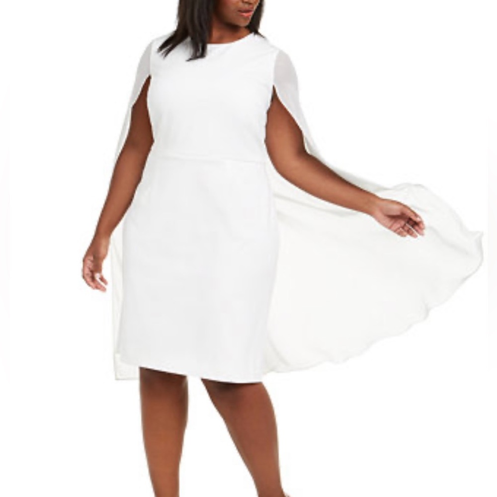Elegant Calvin Klein White Cape Dress - Size 14